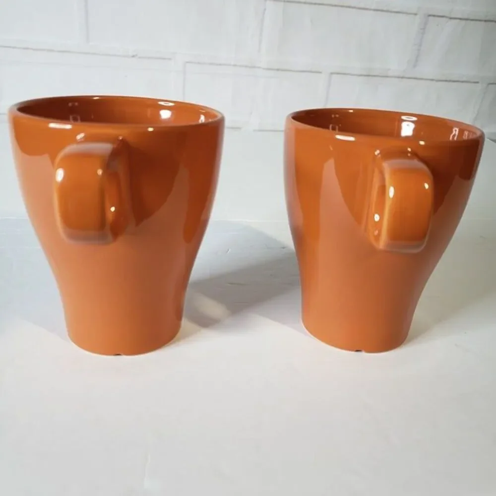 Retro Style Ikea Orange Rust Ceramic Coffee Mugs Set of 2 Cups